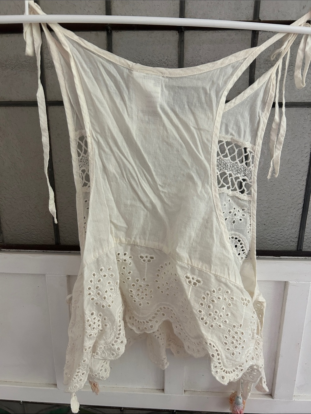 Women’s Cream Eyelet Tie-Shoulder Tank Top - Picture 4 of 4